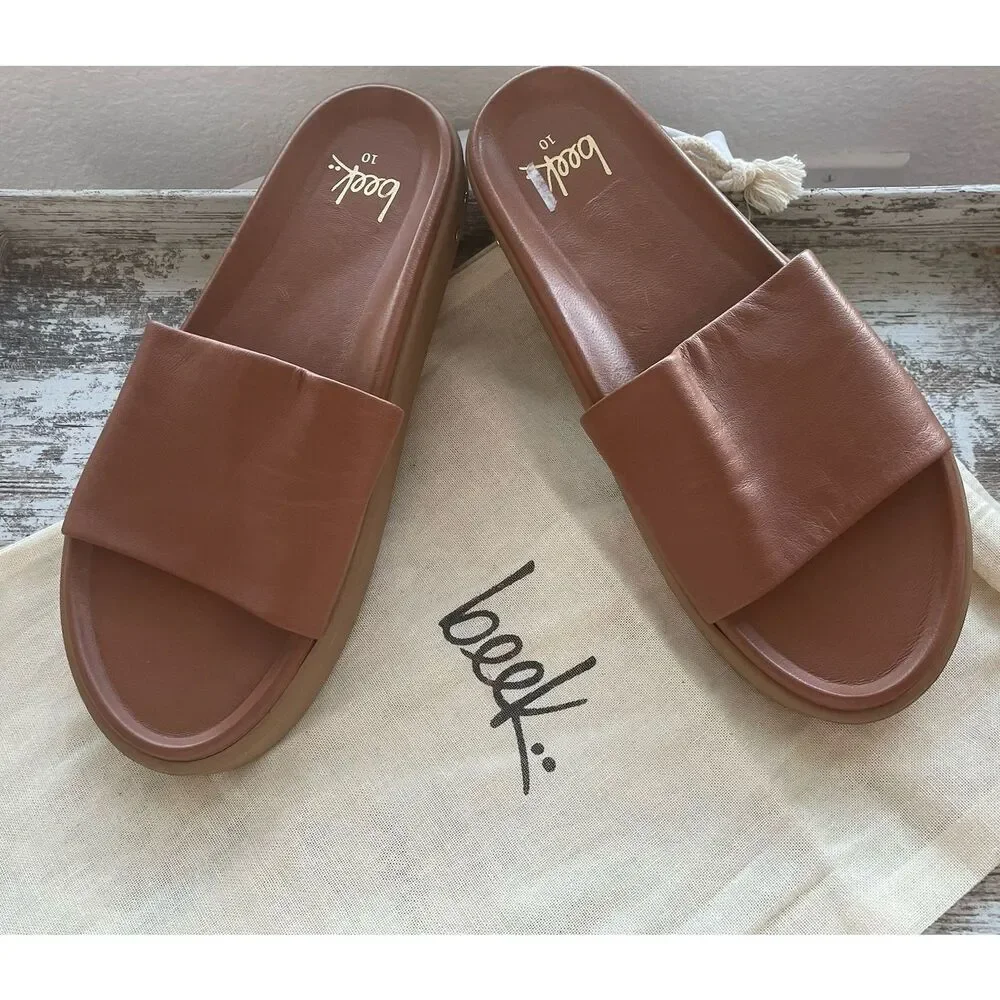Beek Pelican Leather Slide Platform Sandal Tan Size 10 New $320